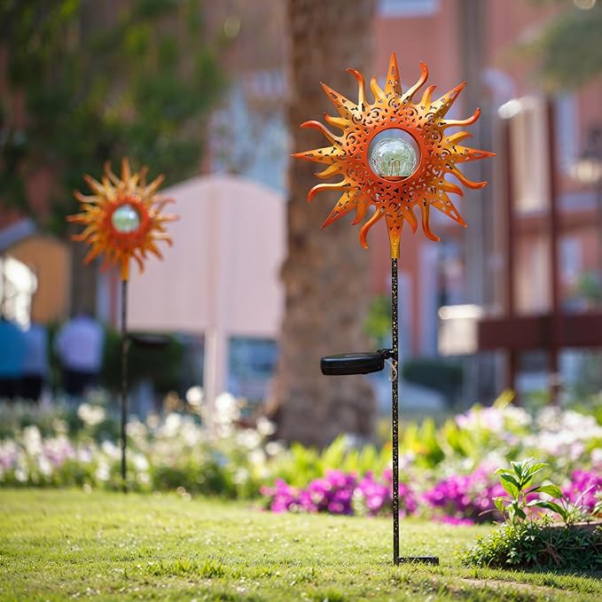 TAKE ME Sun Solar Lights Garden Outdoor Waterproof Metal Stakes for Patio Yard Walkway LawnPatio Mothers Day Gifts Mom Wife Grandma (Red Sun)