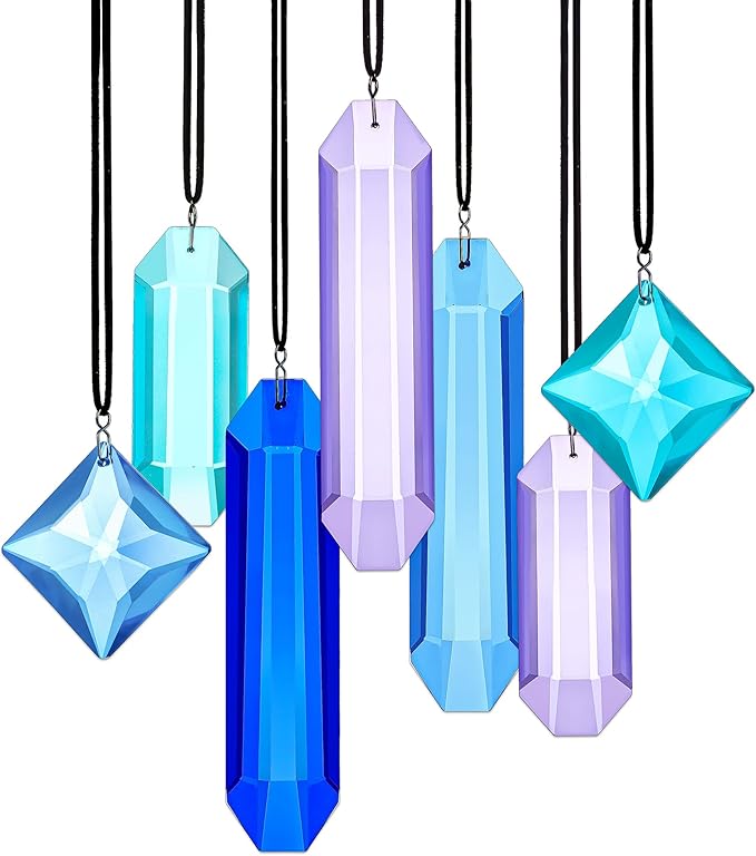 HDCRYSTALGIFTS Crystal Prisms Sun Catchers, 7PCS Blue Dreams Suncatcher Hanging Kit Rainbow Maker Pendant Ornaments for Indoor Window Outdoor Garden Christmas Tree Decor
