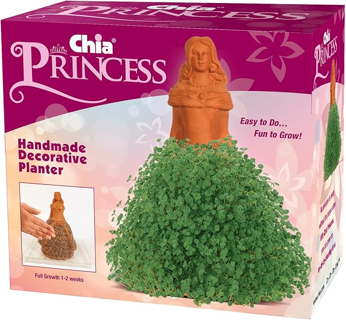 Chia Pet Princess with Seed Pack, Decorative Pottery Planter, Easy to Do and Fun to Grow, Novelty Gift, Perfect for Any Occasion