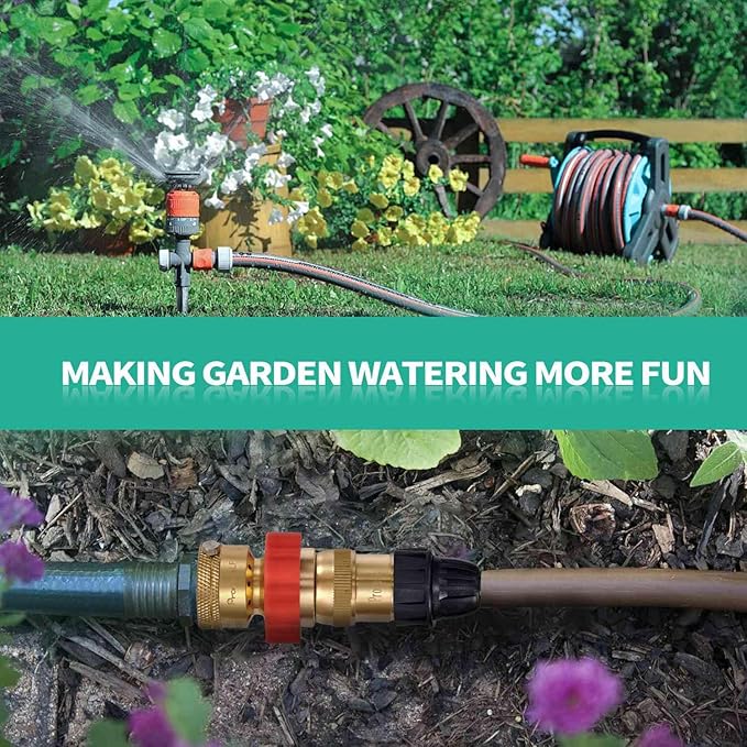 LF Brass Drip Irrigation Kit,Water Pressure Reducer Regulator 20~30PSI+3Pcs Hose Adapter+1Pcs Vacumm Breaker,3/4" GHT Connector