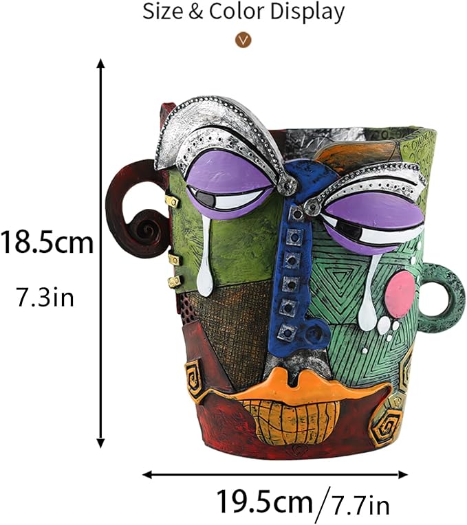 Picasso Brutalist Abstract Beauty Face Flower Pot Ornaments Abstract Face Flower Pots Abstract Head Planter Pots Container Colorful Face Art Abstract Resin Flower Pot (Picasso's tearful flowerpot)