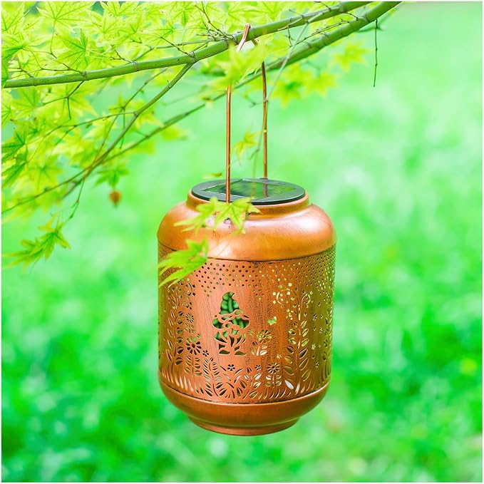 Gnomes Solar Lanterns Outdoor Waterproof Hanging Solar Lights Gnomes Gifts for Women Men Mom Metal Decorative LED Outdoor Lanterns for Patio, Lawn, Landscape, Garden Decor, Yard Decorations