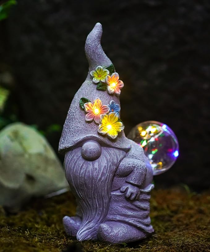 Nacome Solar Funny Gnome Statue for Garden: Outside Decor with Blow Bubbles Ball Lights Clearance for Yard Art Lawn Ornaments Porch Patio Balcony - Birthday Gifts for Grandma Mom Women