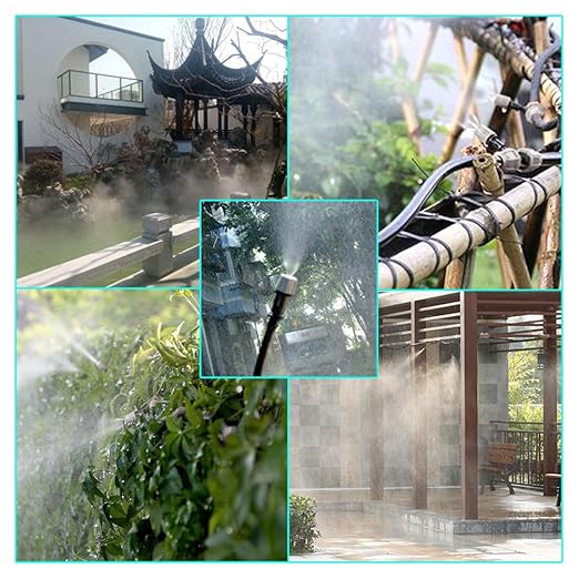 10m Home Garden Patio Misting Micro Flow Drip Irrigation Misting Cooling System with 10pcs Plastic Mist Nozzle Sprinkler for Plant Flower