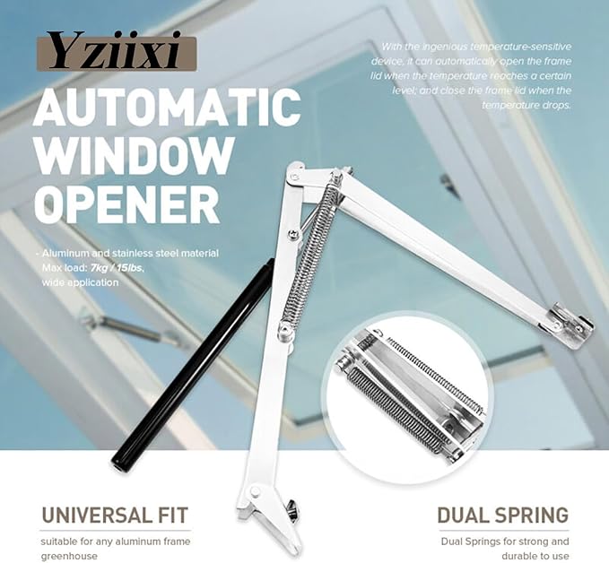 2 pcs Automatic Greenhouse Window Opener Auto Vent Opener Roof Vent Opener Auto Vent Kit Solar Heat Sensitive Agriculture Gardening Tools and Supplies (Dual Spring Lifts 15 Lbs)