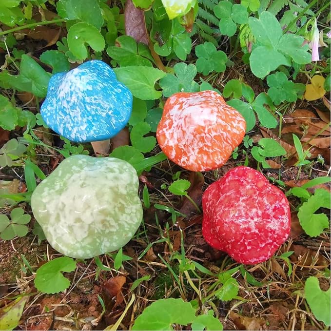Ceramic Mushrooms for Garden 6 Pack Small Mushroom Decor Garden Decor Outside Outdoor Lawn Ornaments Decorative Plant Stakes Decorations for Pots Yard Little Toadstool Statue Gifts Brown