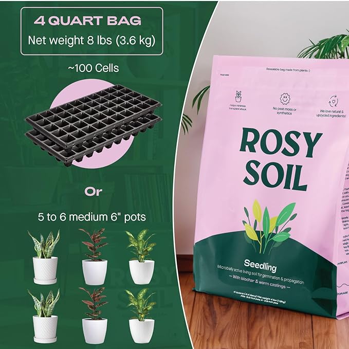 Seedling Seed Starter Soil Mix - Peat-Free Organic Potting Mix for Seeds, Cuttings, Microgreens- Enriched w/Worm Castings, Root-Boosting Biochar, Less Prone to Gnats for Germination & Propagation- 4qt