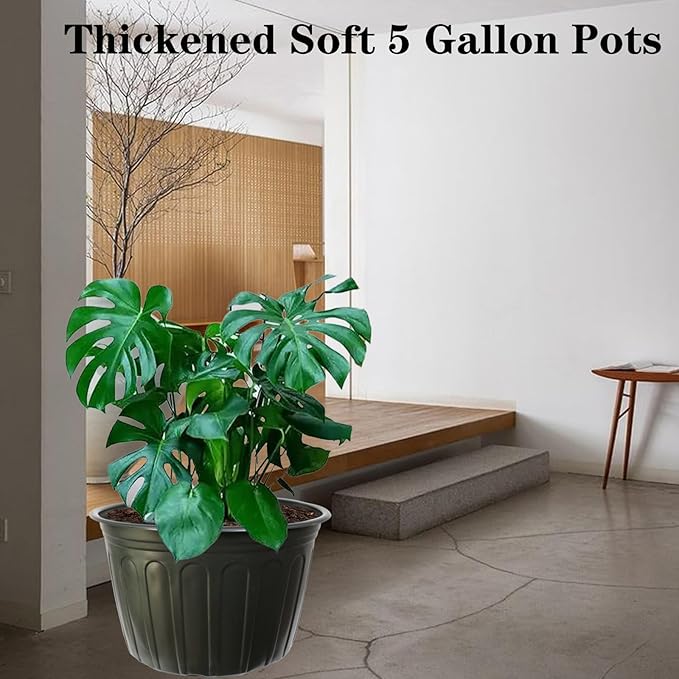 12-Pack 5 Gallon Flexible Plastic Plant Pots,Thickened Soft Seed Starting Container for Indoor Outdoor Plants, Seedlings, Vegetables, Succulents and Cuttings