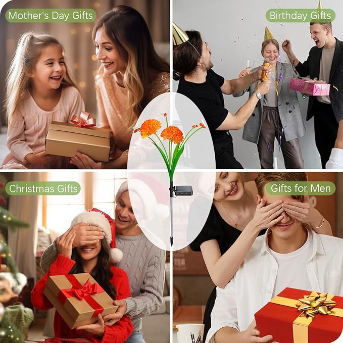 Solar Garden Lights, 4 Pack Swaying Bee Lights With Flowers, Waterproof Firefly Lights Outdoor for Garden Patio Yard Pathway Fall Decoration, Gifts for Women Mother's Day