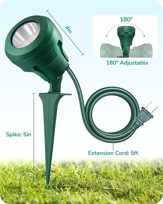 EDISHINE LED Outdoor Spotlights, 120V 4.8W Plug in Spot Light with 3 Lenses (Red Green Yellow), 180° Rotatable, 5000K, Waterproof Landscape Lighting for Flag Tree Garden, 2 Pack