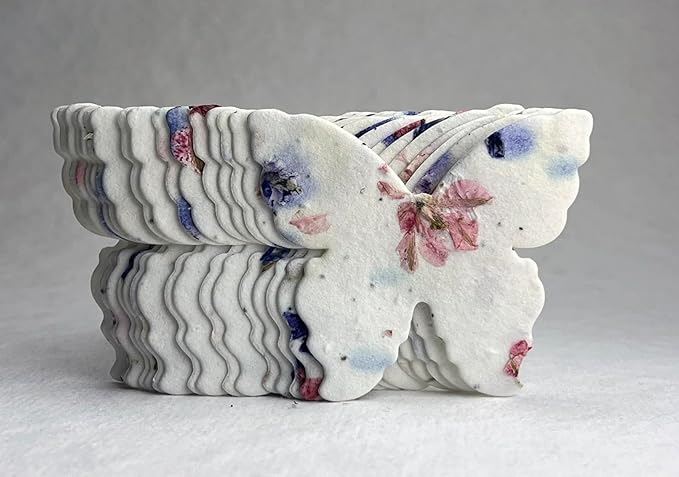 Of The Earth Handmade Paper - Wildflower Seed Paper Butterfly Shape - Large 3" - Set of 24 (56s Pink & Purple Petal)
