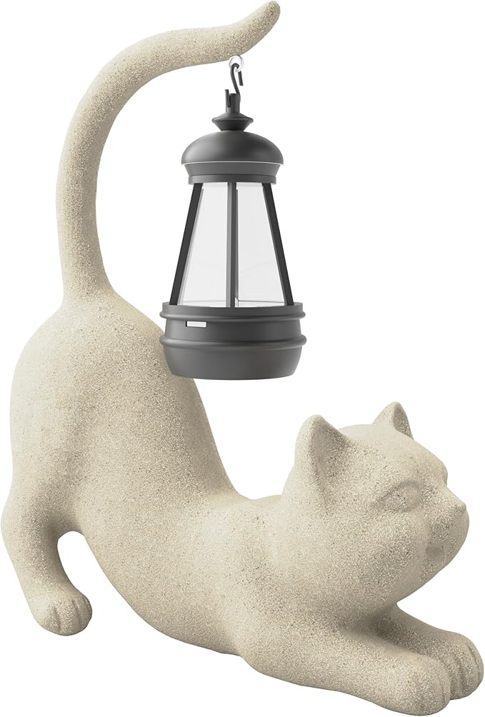 Solar Cat Garden Statue 10 Inch Porch Patio Decor for Outside Yard Decoration Outdoor Unique Housewarming Gardening Birthday Gifts for Cat Lovers Women Grandma