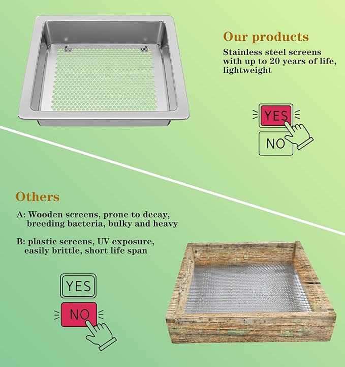 Soil Sifter Strainer Sift Screen Composter - Stainless Dirt sifter,16"Rock Sifter,Bonsai Sifter for Gardening,Metal Soil Sieve Set,2 Interchangeable net Compost Sieve,Substitute Wooden Garden Sifter.