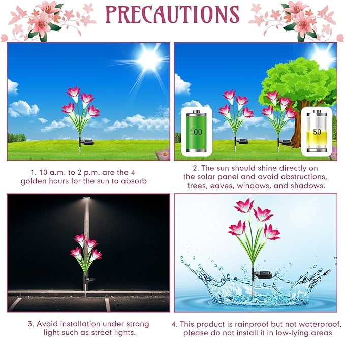 Retisee 8 Pcs Solar Lights Outdoor Solar Flower Lights with 32 Lily Flowers Waterproof Color Changing Outdoor Lights Solar Powered Lily Flower Lights for Patio Yard Garden Decoration