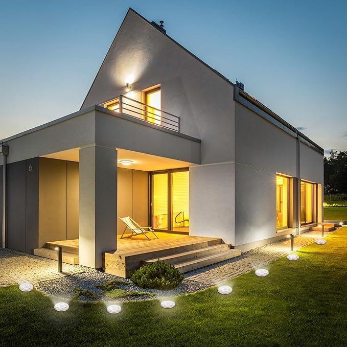 Solar Lights Outdoor Waterproof, 12 Packs Bright Solar Ground Lights with Updated 12 LEDs, Solar Garden Lights Landscape Lights for Pathway Walkway Driveway Patio Yard Deck Lawn Decor (Cold)