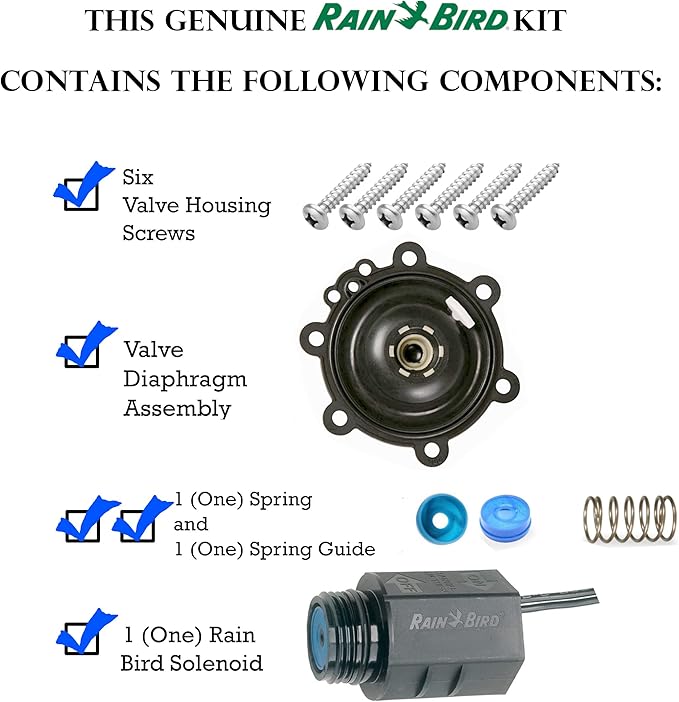 Contractor Rain Bird 100-DV Series Valve Rebuild Kit w/Diaphragm Repair Kit & Replacement Solenoid black AAA_SDK_1