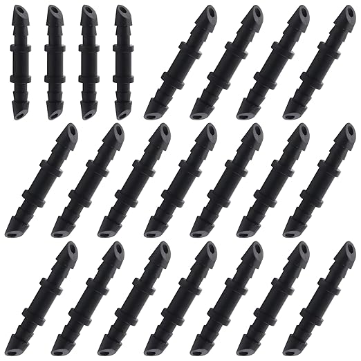 60Pcs 1/4 Inch Drip Irrigation Coupling Fittings Straight Coupling Barbed Connector for 4/7mm Tube Drip Irrigation Watering System