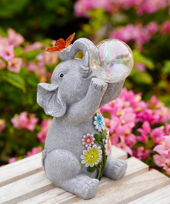 Nacome Solar Elephant Outdoor Statues for Garden: Outside Decor with Blow Bubbles Ball Lights Clearance for Yard Art Lawn Ornaments Porch Patio Balcony Home - Birthday Gifts for Grandma Mom Women