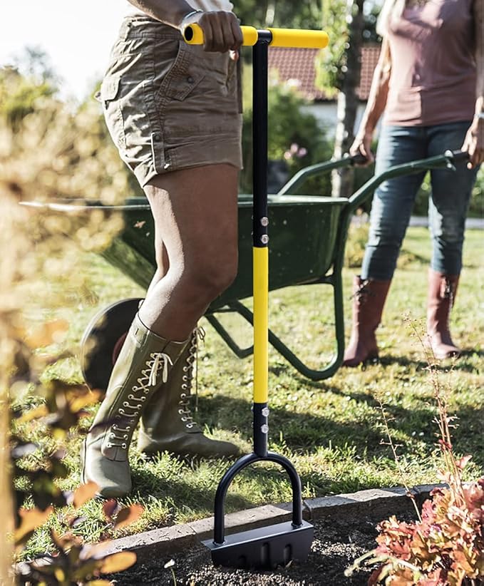 Manual Edger, Half Moon Edger, Saw-Tooth Garden Edger Hand with Steel Long Handle, Lawn Edger for Garden Sidewalk Flower Beds