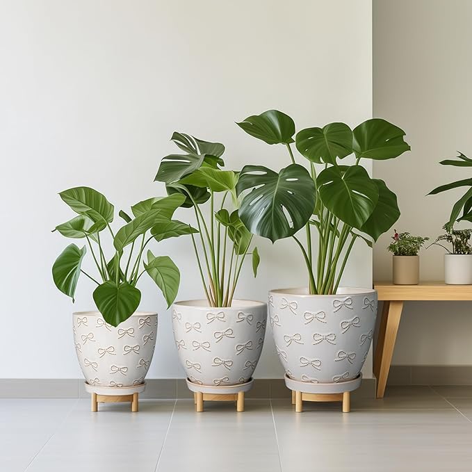 Ceramic Plant Pot 6 Inch - Ceramic Planter with Drainage Hole and Saucer Round Planter Flower Pot for Indoor Plants Outdoor Home Garden Office Decor White