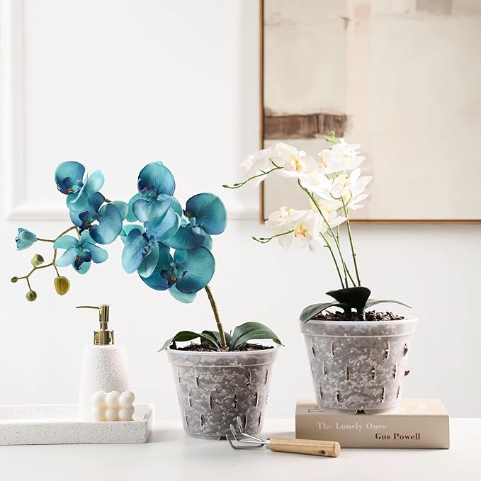 YIKUSH Orchid Pots with Holes Clear Orchid Pot Plastic Plant Pot Flower Pots Outdoor and Indoor Use 5.5 inch 10Pack