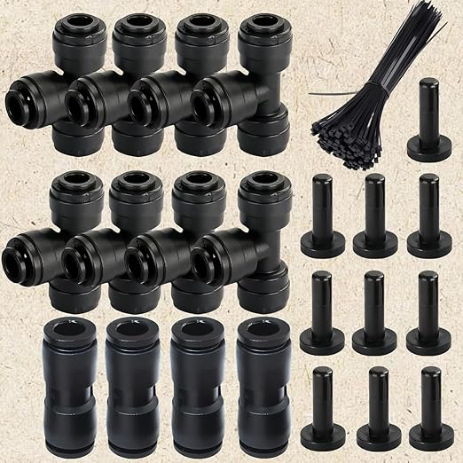 1/4in. Drip Irrigation Tubing - 200FT Drip Line Irrigation System Parts for Garden(Includes 1/4" Straight Connector, Ends, T Connectors, Cable Zip Ties)