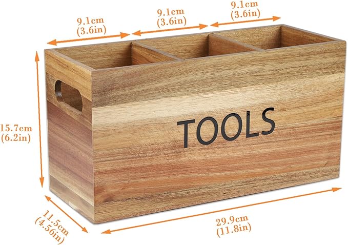 Garden Tool Basket Wood Utensil Holder for Gardening Kit Organizer Garden Hand Tools Arrange and Display Storage - Gardening Gifts for Women Men 11.8" L x 4.6" W x 6" H for Pruning Shears, Cultivator