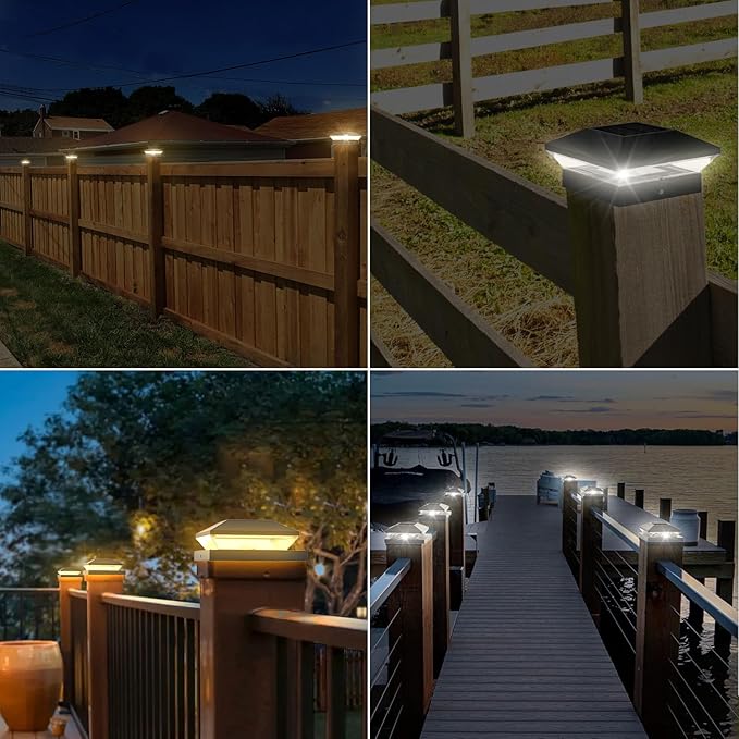 T-SUN 4x4 Solar Post Cap Lights Outdoor Waterproof, Solar Deck Fence Post Cap Lights for Wooden/Vinyl with Warm/Cool White Modes for Porch, Garden,Patio(12 Pack)