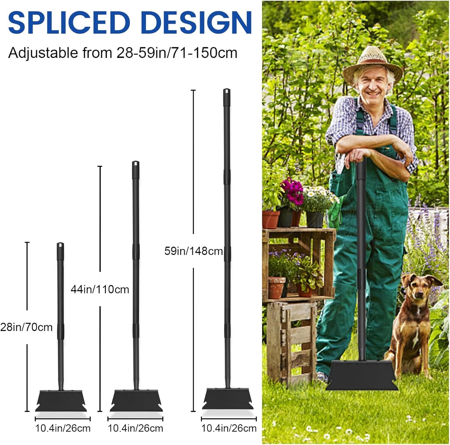 Garden Shovel, Floor Scraper, Ice Scraper, 59 Inch Adjustable Heavy Duty Snow Scraper Long Handle, Garden Flat Shovel for Lawn Edging Weeding Digging Snow Removal and Ice Scraping