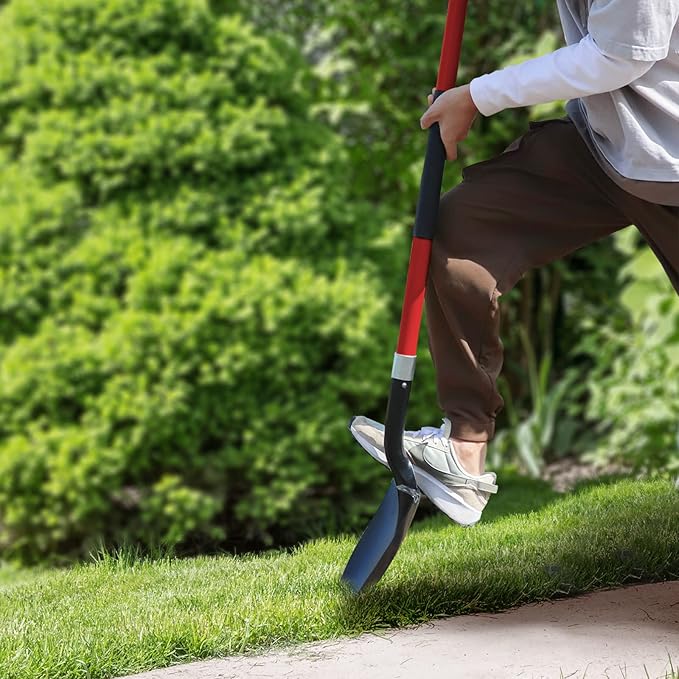 Shovel for Digging, 56 Inches Heavy Duty Shovel for Gardening, Round Shovel for Digging with Fiberglass Handle (Red)