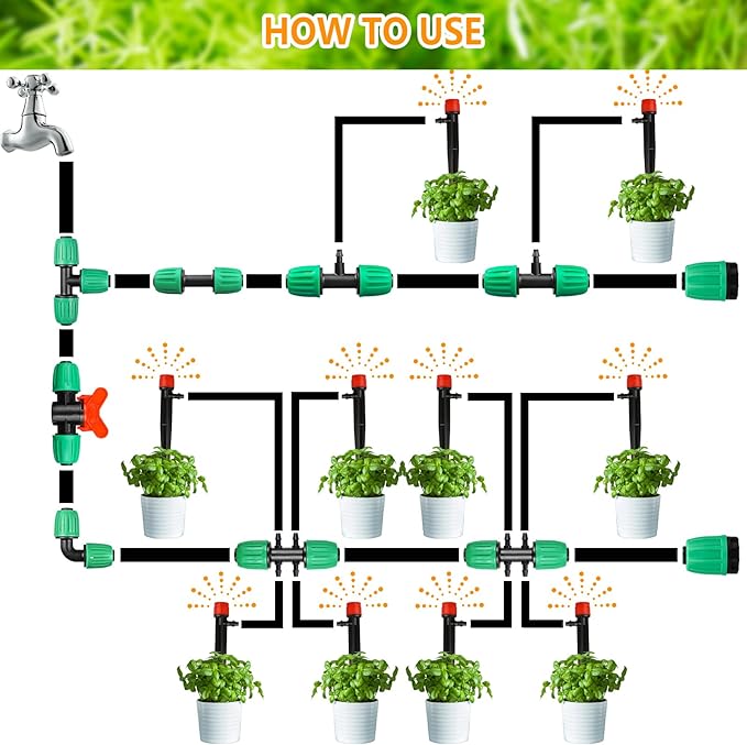 Drip Irrigation Fittings for 1/2 Inch Tubing(0.6-0.63" OD), 21 Pcs Set 1/2" Drip Line Parts Barbed Locked Nut Connectors - 5 Couplings, 5 Tees, 4 End Cap, 3 Reducing Tees, 2 Switch Valves, 2 Elbows