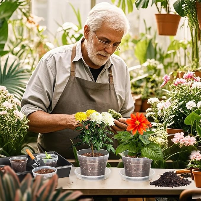 Clear Plastic Nursery Pots for Plants, 6 Inch Transparent Plant Pot with Drainage Holes and Saucers, Seed Starter Pots with 15 Pcs Plant Labels and 15 Pcs Soil Screens