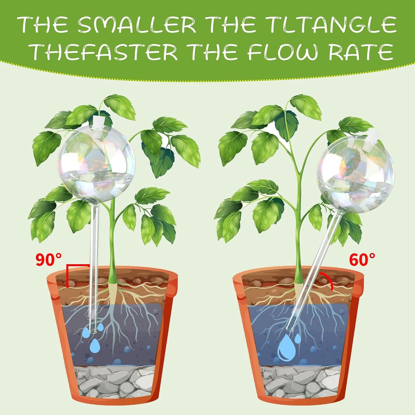 13 oz Up to 2 Weeks Large Self-Watering Plant Watering Globes, Self Watering Planter Insert, Glass Bulbs for Indoor & Outdoor Plants - Automatic Watering While Away or Vacation (Large 2-Pack)