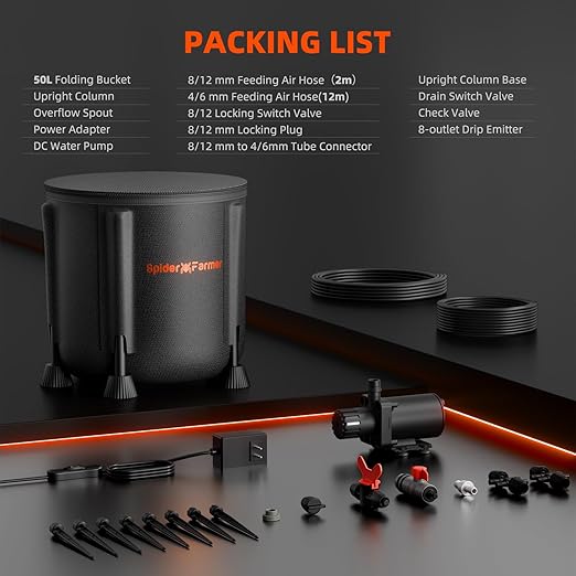 Spider Farmer Auto Drip Irrigation System Kits with 13-Gallon Bucket, 25W Water Pump, Low Water Level Sensor, Complete Indoor Automatic Watering System for Grow Tent/Greenhouse/Lawn