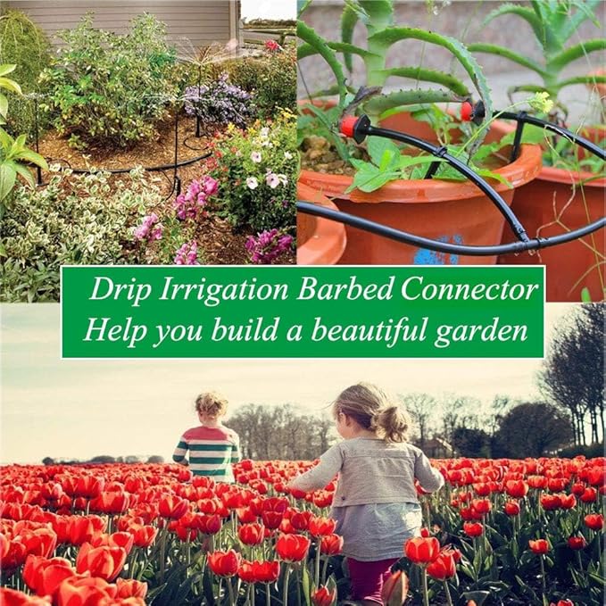 Kalolary 200pcs 1/4" Universal Barbed Tee Fittings, Drip Irrigation Barbed Connectors for 1/4 Inch Water Hose Connectors 4mm/7mm Water Tube Drip Irrigation Watering System