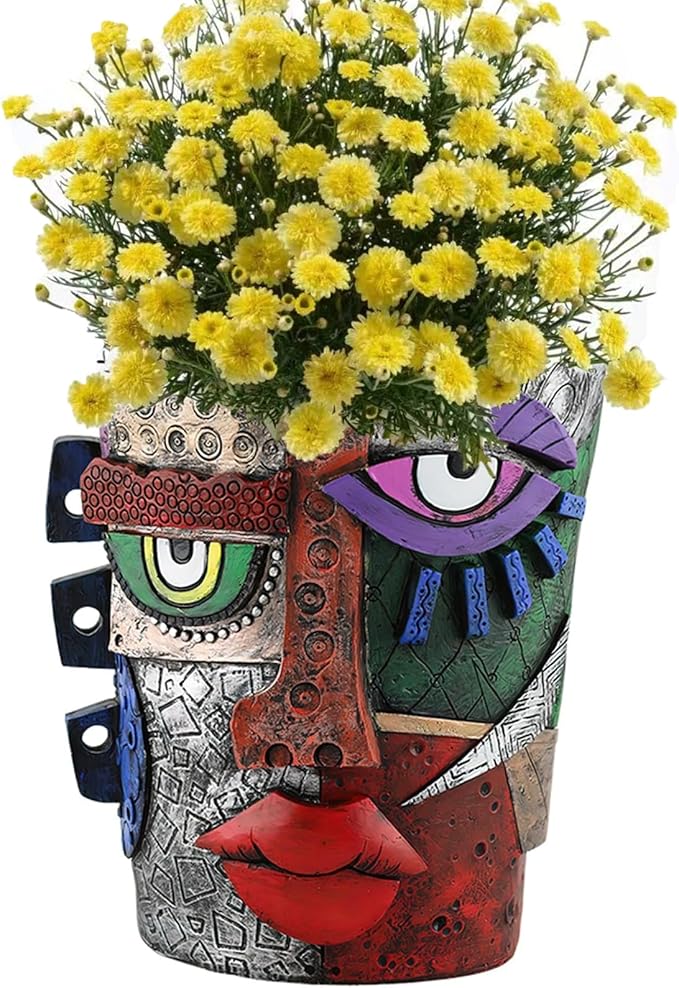 TOZLU Picasso Brutalist Abstract Beauty Face Flower Pot Ornaments Abstract Face Flower Pots Abstract Head Planter Pots Container Colorful Face Art Abstract Resin Flower Pot (Stare Flower Pot)