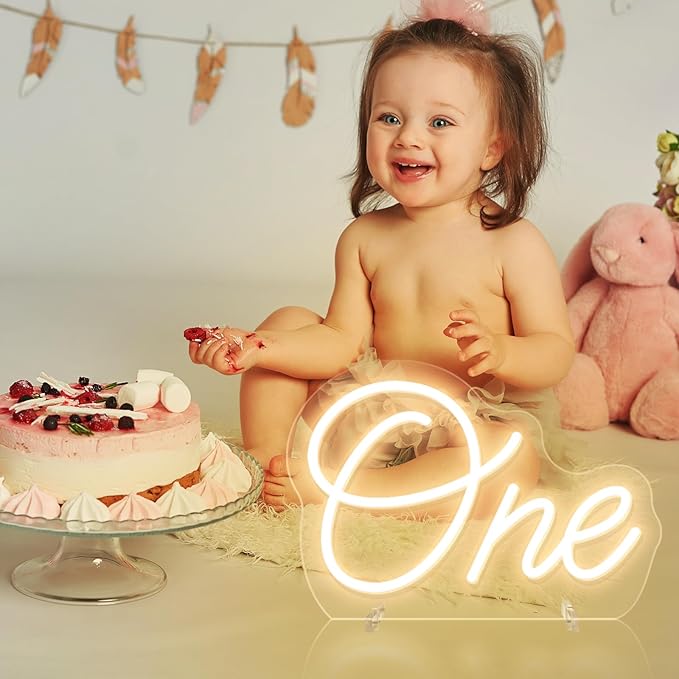 One Neon Sign for First Birthday, LED Neon Lights One Table Number Neon Light Lamp for Home Birthday Party Decor Photo Prop Christmas Gift