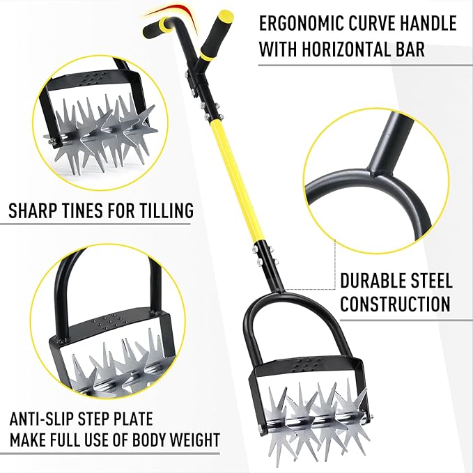 Jardineer Rotary Cultivator Garden Tool, Hand Tiller for Gardening with Labor-Saving Handle Design, Manual Tiller for Reseeding Grass or Soil Mixing