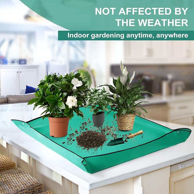 Plant Repotting Mat Waterproof Transplanting Floor Mat Indoor Gardening Potting Succulents Mat Portable Tray with Gardening Gloves - 39.4" x 29.5"