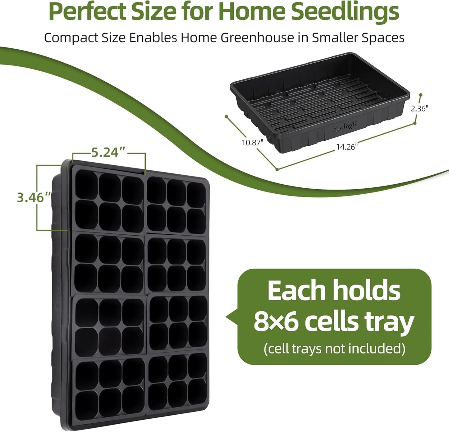 SOLIGT Extra Thick Heavy Duty 10 Pack Seed Starting Trays - Microgreens Growing Trays Seedling Plant Germination Starter Tray Transplant Fodder Flats, No Holes, No Leakage, Reusable, 14 * 10.8 * 2.3"