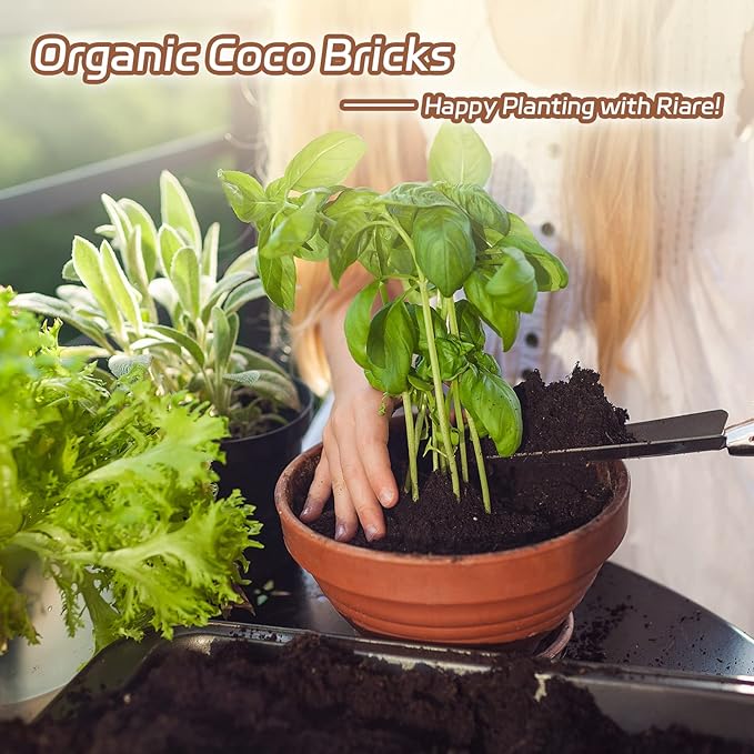 Riare 10pcs Organic Coco Coir Bricks Soil Blocks- 100% Natural Compressed Coco Peat Brick Coconut Fiber Substrate with Low EC& pH Balance, High Expansion Coco Coir Pith Coconut Husk for Garden
