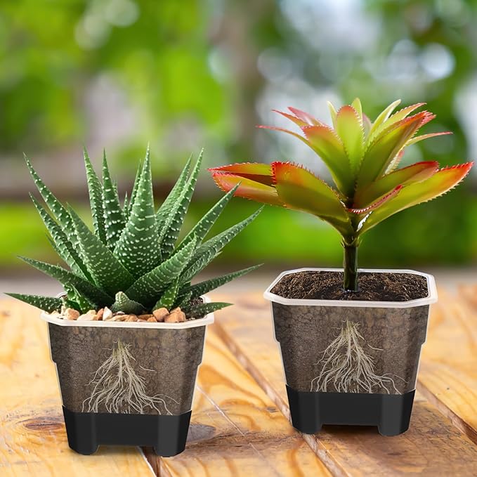 30 Packs 4 Inch Reinforced Clear Nursery Pots for Plants, Plastic Plant Pots with Silicone Base for Easy Transplant, Reusable Seedling Planting Pots Seed Starter with Drainage Holes (30, Black)