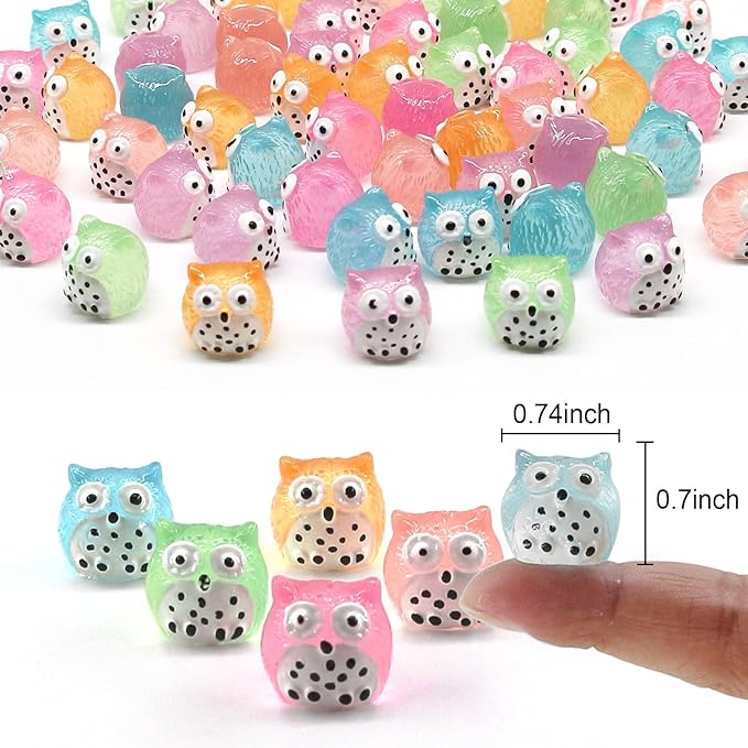 Luminous Mini Resin Animals 40 Pcs Tiny Resin Owls Glow in The Dark for Garden Miniatures Fairy Garden Accessories Plant Decorations and Car Accessories