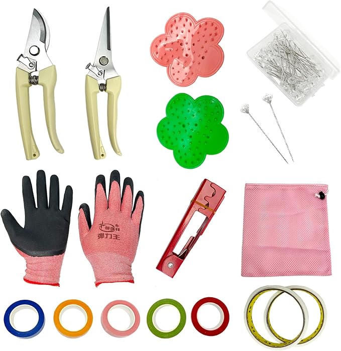 15 Pcs Rose Thorn Stripper Tool, Garden Tool Set for Flower Thorn Remover, Floral Tools with Flower Scissors and Rose Pruning Shears and Floral Tape and Bouquet Pins, Gardening Hand Tools for Florist