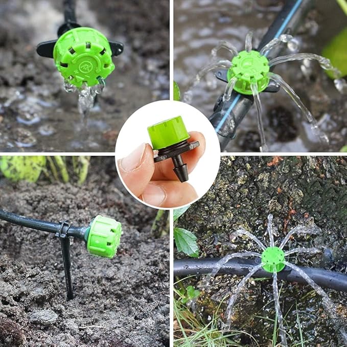 Kalolary 200Pcs Green 1/4Inch Adjustable Micro Drip Irrigation System Watering Sprinklers Anti-Clogging Emitter Dripper Green Garden Supplies