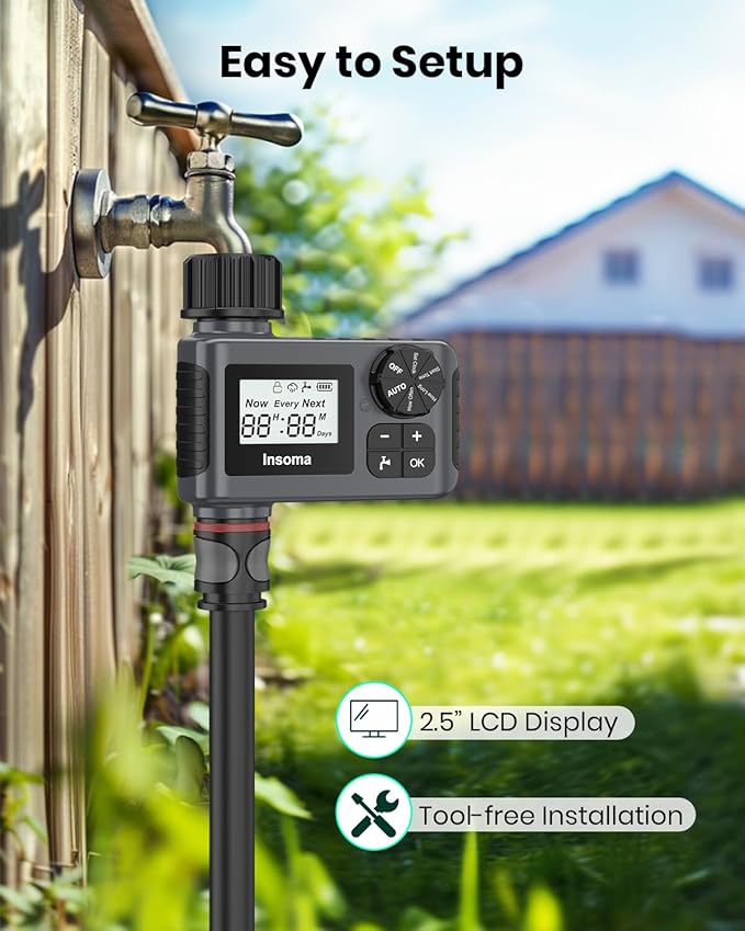Outdoor Garden Hose Faucet Timers, Programmable Water Sprinkler Timer with Rain Delay/Manual/Automatic Drip Irrigation and Lawn Watering System for Yard, 1 Outlet