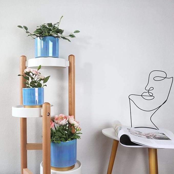 Gepege Ceramic Pots for Plants, Rainbow Pearl Glaze Planter with Drainage Hole, 6.0 inch+5.0 Inch+4.0 Inch. Indoor-Outdoor Large Round Succulent Orchid Flower Pot