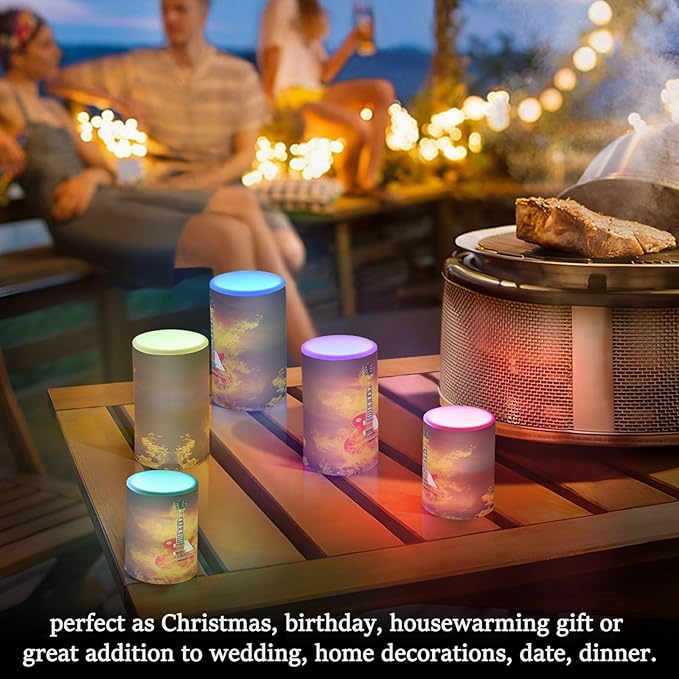 Flickering Flameless Candles, Rock Guitar in Fire Flames LED Candles with Remote Timer, Set of 2 Battery Operated Candle for Valentine Wedding Birthday