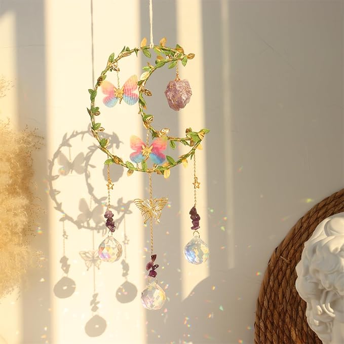 Butterfly Suncatcher - Amethyst Moon Crystal Sun Catcher Window Hanging, Good Luck Charms Gifts for Women Chrismas Thanksgiving Birthday Crystal