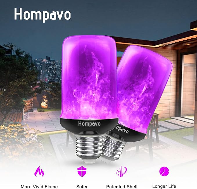 Hompavo 【Upgraded LED Flame Light Bulbs Halloween Decorations, 4 Modes Flickering Light Bulbs with Upside Down Effect, E26/E27 Flame Bulb for Christmas Party Home Indoor & Outdoor (4 Pack)